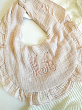 Load image into Gallery viewer, Monogrammed Bib Ruffle Muslin Cotton