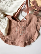 Load image into Gallery viewer, Monogrammed Bib Ruffle Muslin Cotton