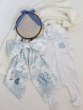 Load image into Gallery viewer, Monogrammed Coming Home Footie Boy Outfit with Hat &amp; Blanket
