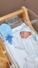 Load image into Gallery viewer, Monogrammed Coming Home Footie Boy Outfit with Hat &amp; Blanket
