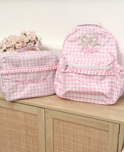 Load image into Gallery viewer, Monogrammed Gingham Backpack with matching Lunch box
