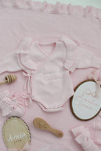 Load image into Gallery viewer, Personalized Pink Newborn Ruffle Coming Home Outfit &amp; Blanket
