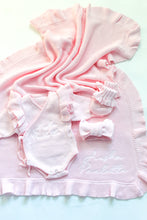 Load image into Gallery viewer, Personalized Pink Newborn Ruffle Coming Home Outfit &amp; Blanket
