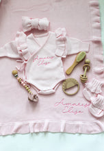Load image into Gallery viewer, Personalized Pink Newborn Ruffle Coming Home Outfit &amp; Blanket
