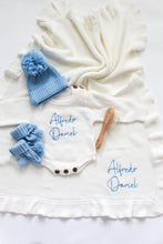 Load image into Gallery viewer, Personalized Romper Set Blue and White
