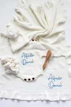 Load image into Gallery viewer, Personalized Romper Set Blue and White
