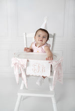 Load image into Gallery viewer, First Birthday Monogrammed Banner, Hat &amp; White Cake Topper
