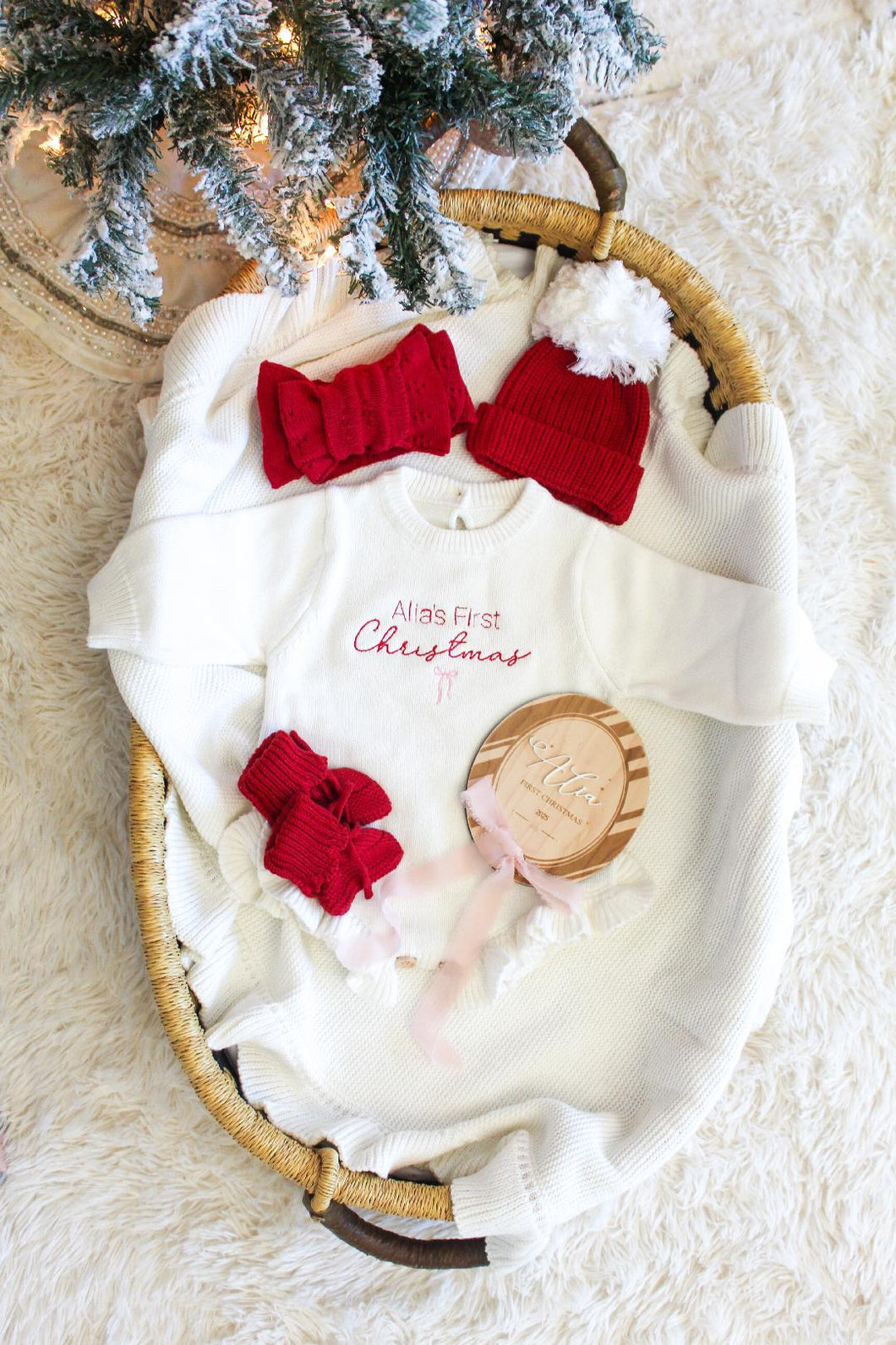 First Christmas Embroidered Knit Romper Set l Boy or Girl